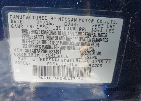 2017 Nissan Sentra S/Sl/Sr/Sv z USA, uszkodzony, nr VIN 3N1AB7AP0HL637491